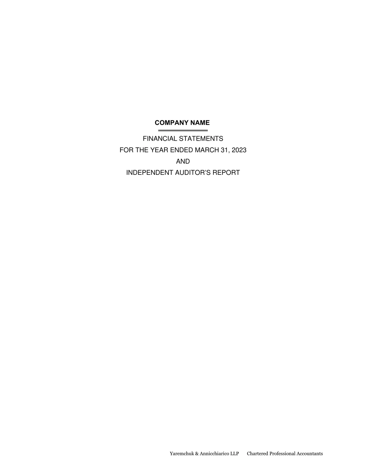 First page of sample audited corporate financial statements