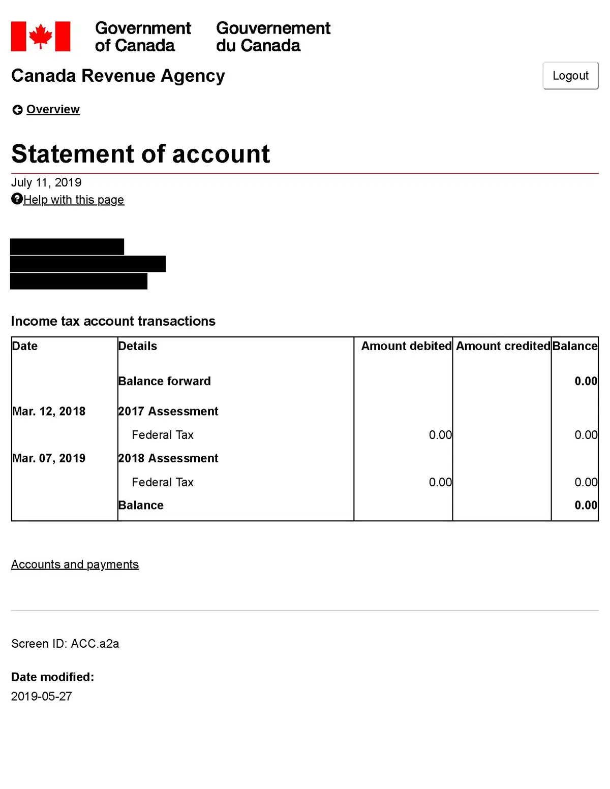 Sample CRA Statement of Account
