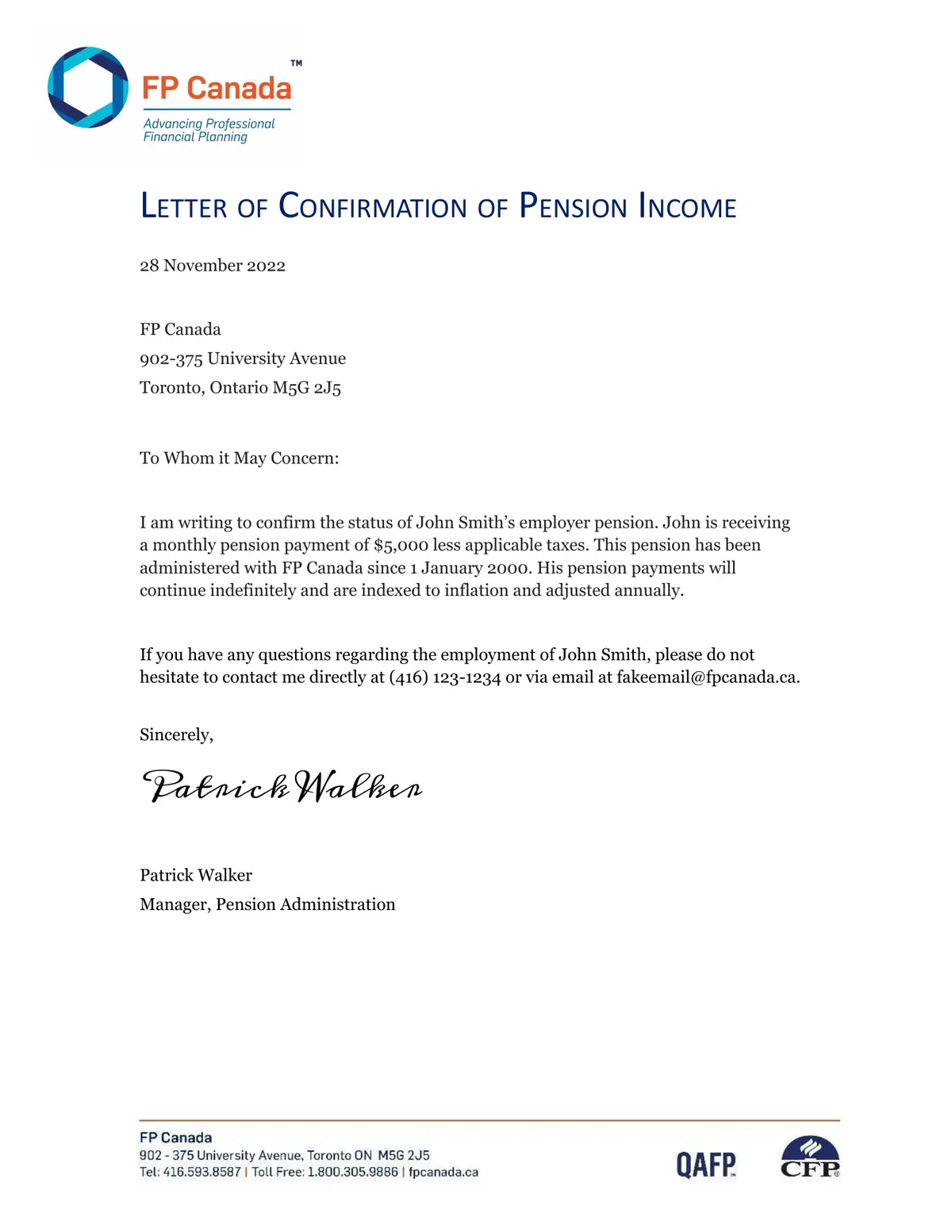 Sample pension provider letter