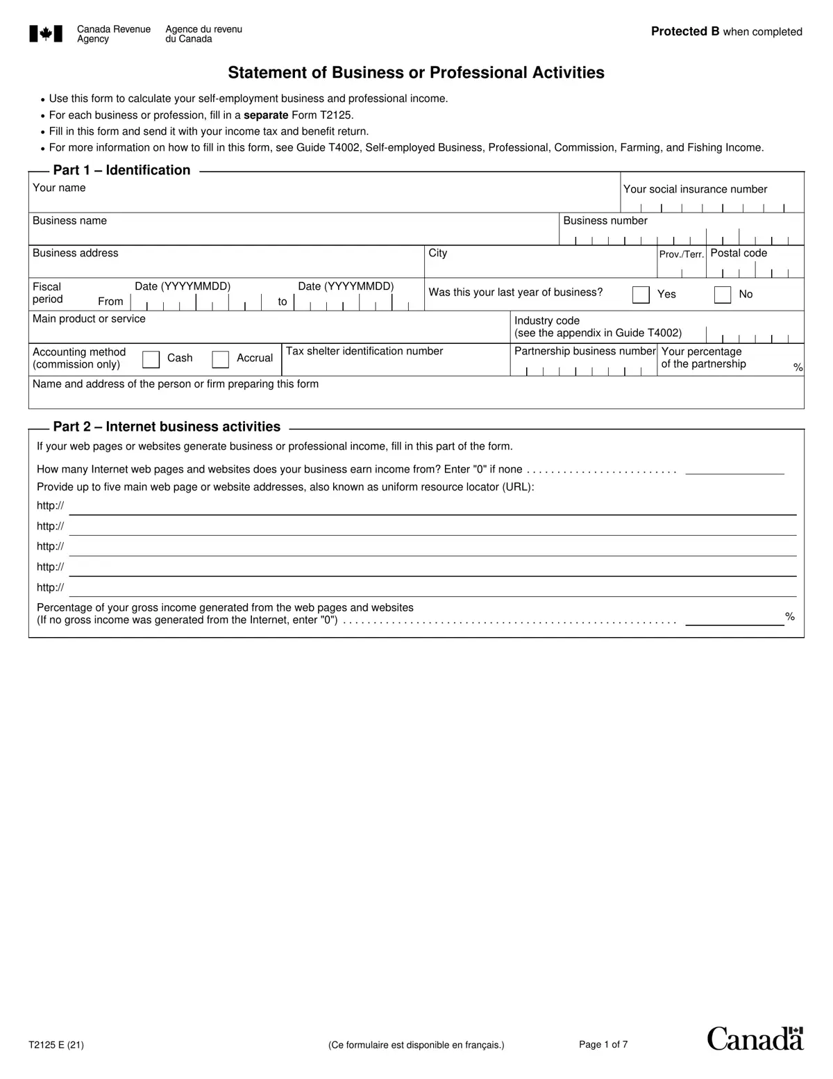First page of a sample Statement of Business or Professional Activities