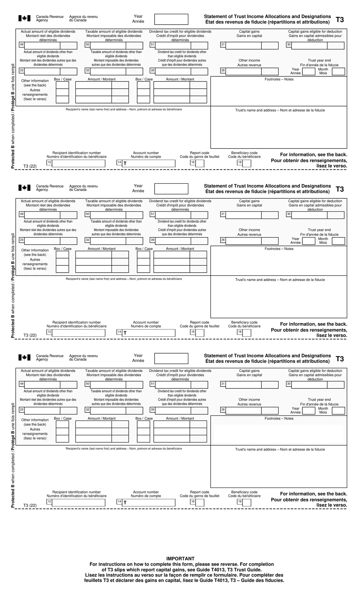 First page of a sample T3 statement