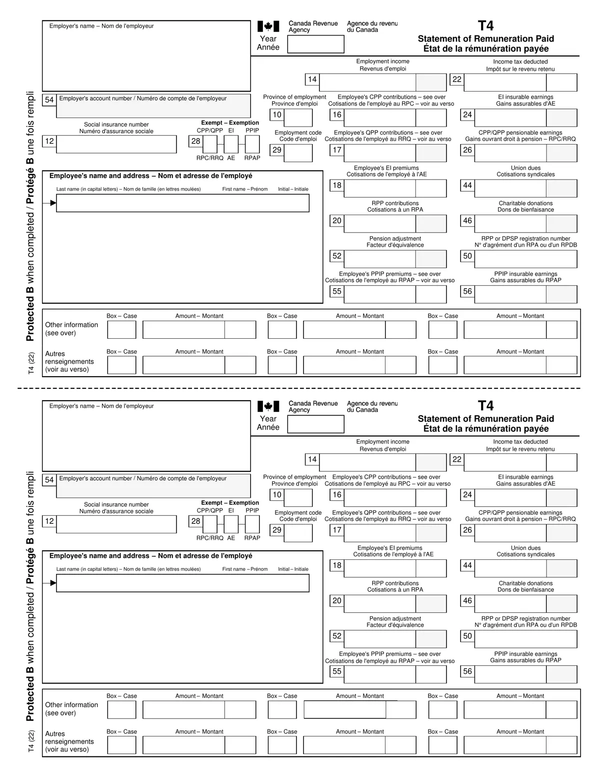 First page of a sample T4 Statement of Remuneration Paid