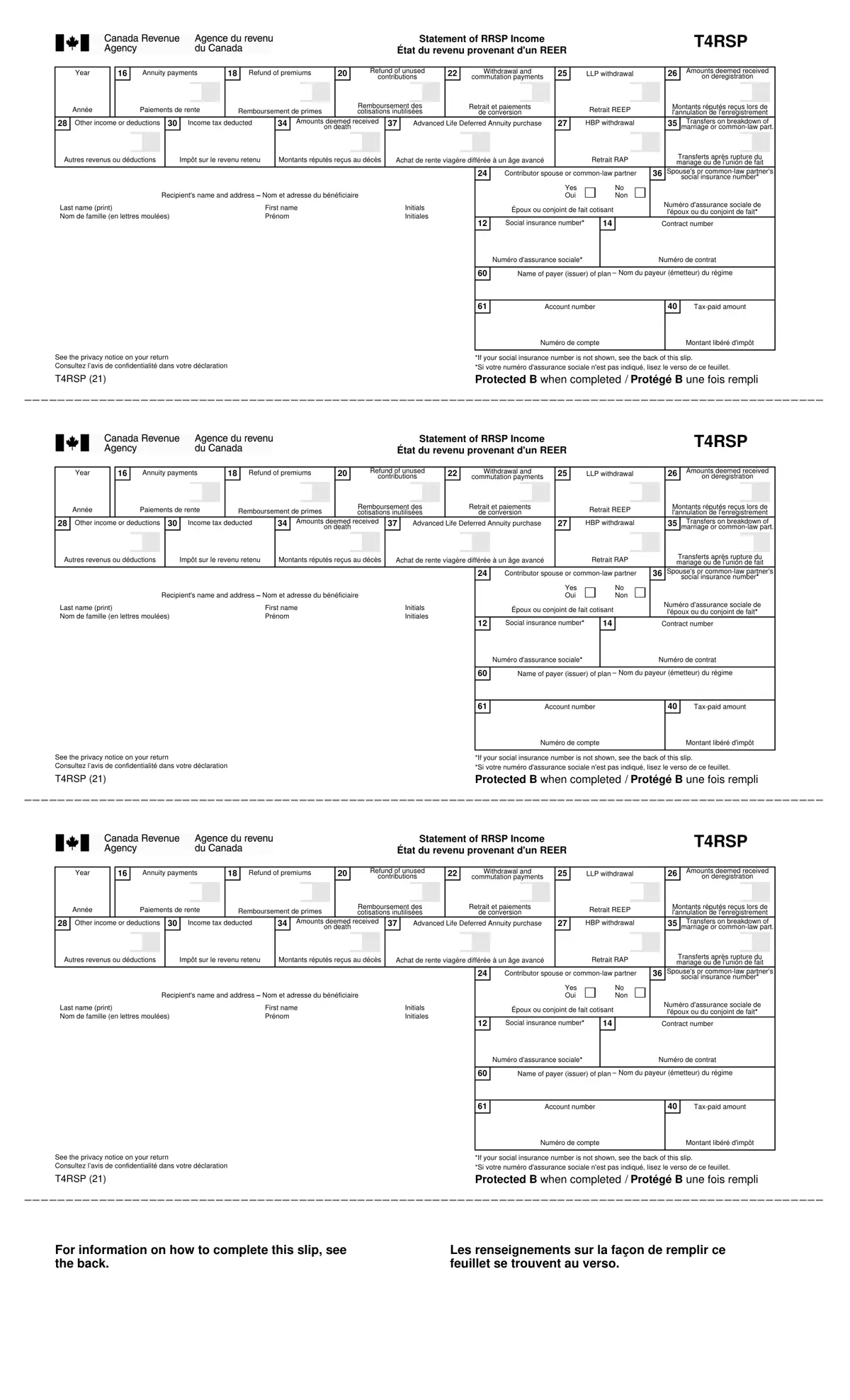 First page of a sample T4RSP statement