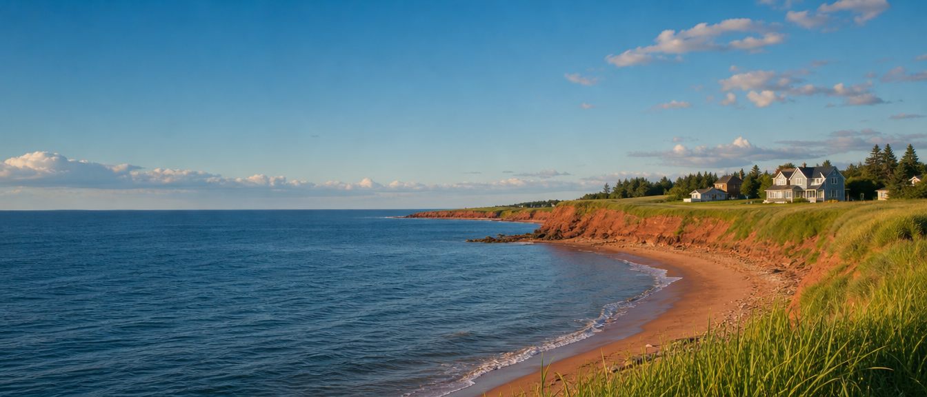 Prince Edward Island red shoreline and coastal homes