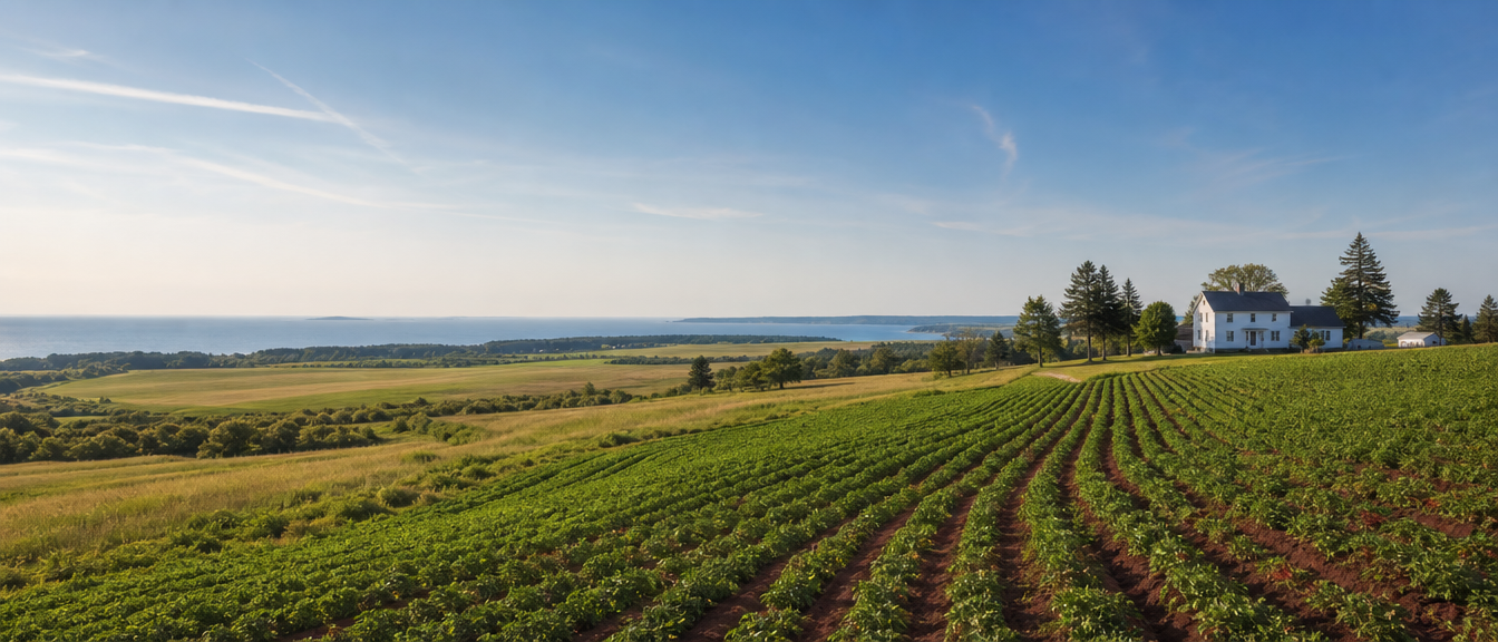Rolling farmland near the Prince Edward Island coast